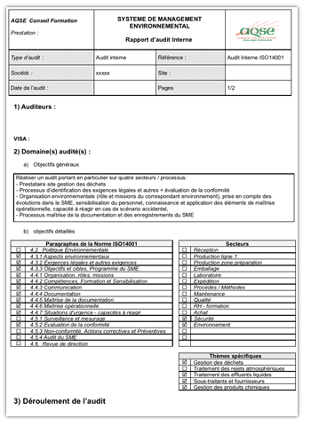 Rapport d'audit blanc ISO 14001