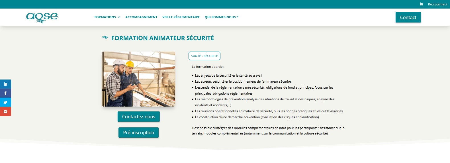AQSE-france.fr formation assistant prévention animateur sécurité