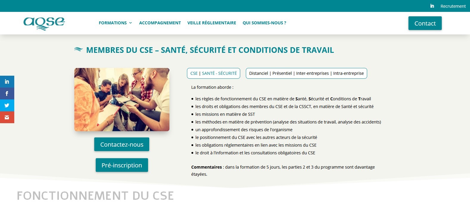 AQSE-France.fr la formation fonctionnement du CSE et de la CSSCT
