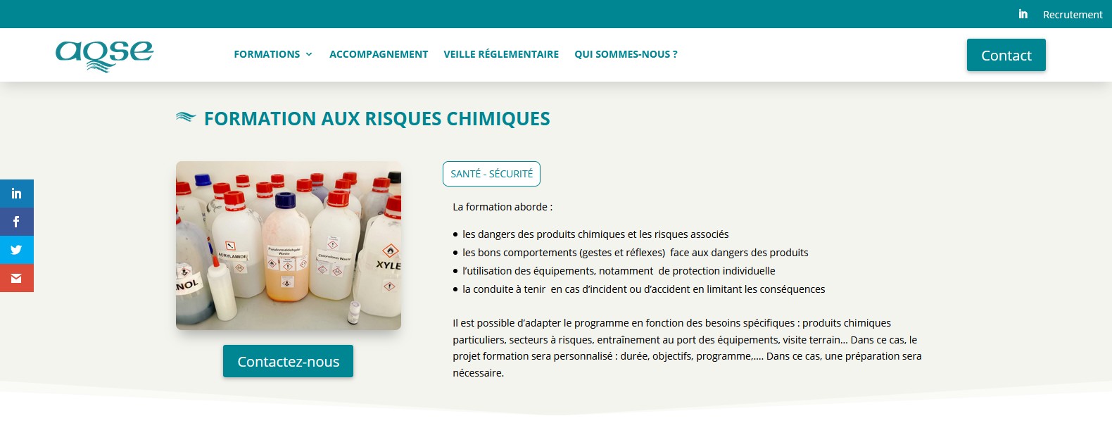 aqse-france.fr - Formation risques chimiques sensibilisation produits dangereux