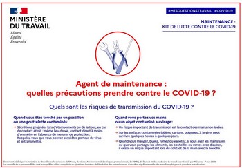 Mise en place mesures de prvention du risque sanitaire COVID-19 au travail fiche agent de maintenance entreprise