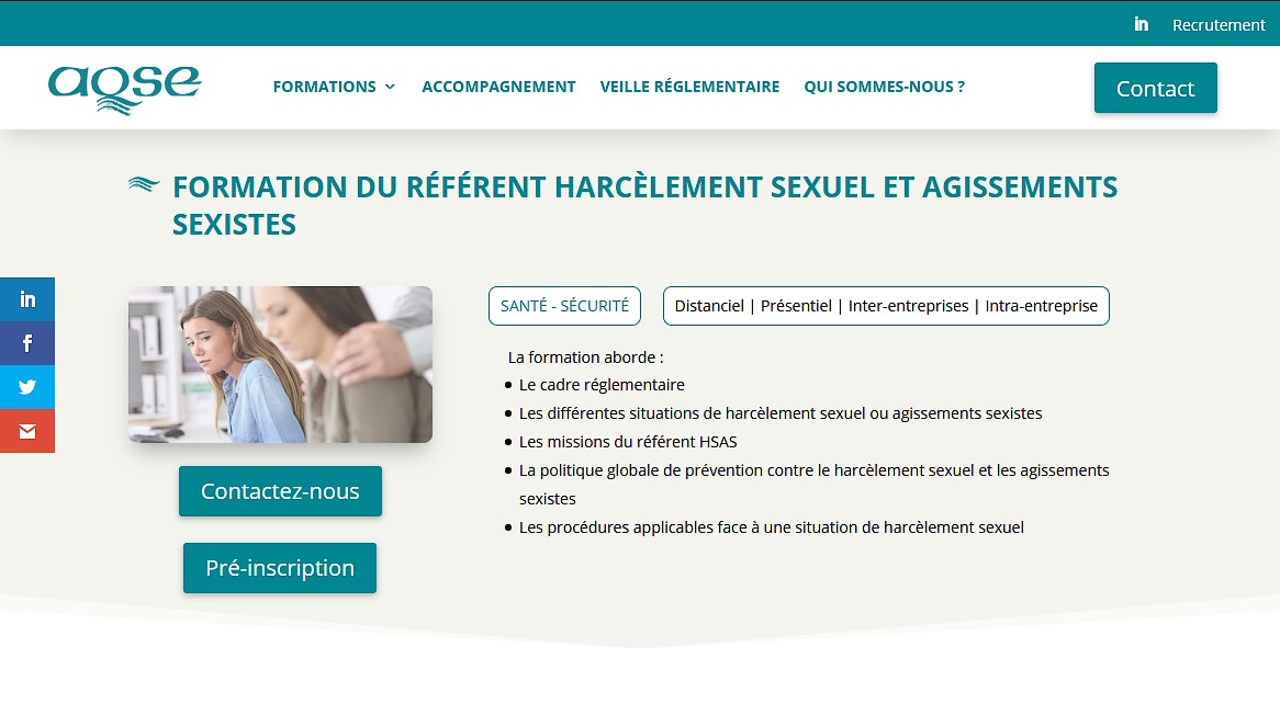 AQSE-France.fr la formation du membre du CSE référent harcèlement sexuel agissements sexistes Paris prévention en présentiel ou à distance