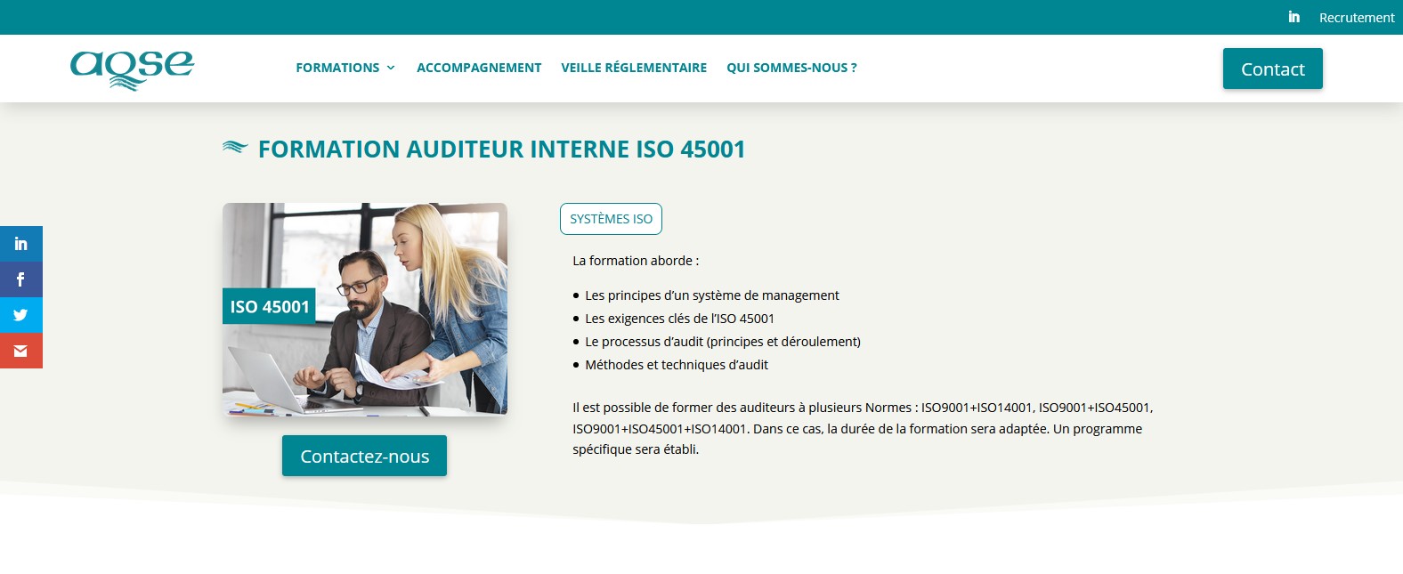 AQSE-france.fr la formation auditeur interne ISO 45001