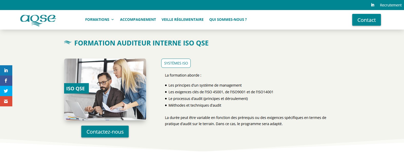 Formation auditeur interne scurit ISO 45001