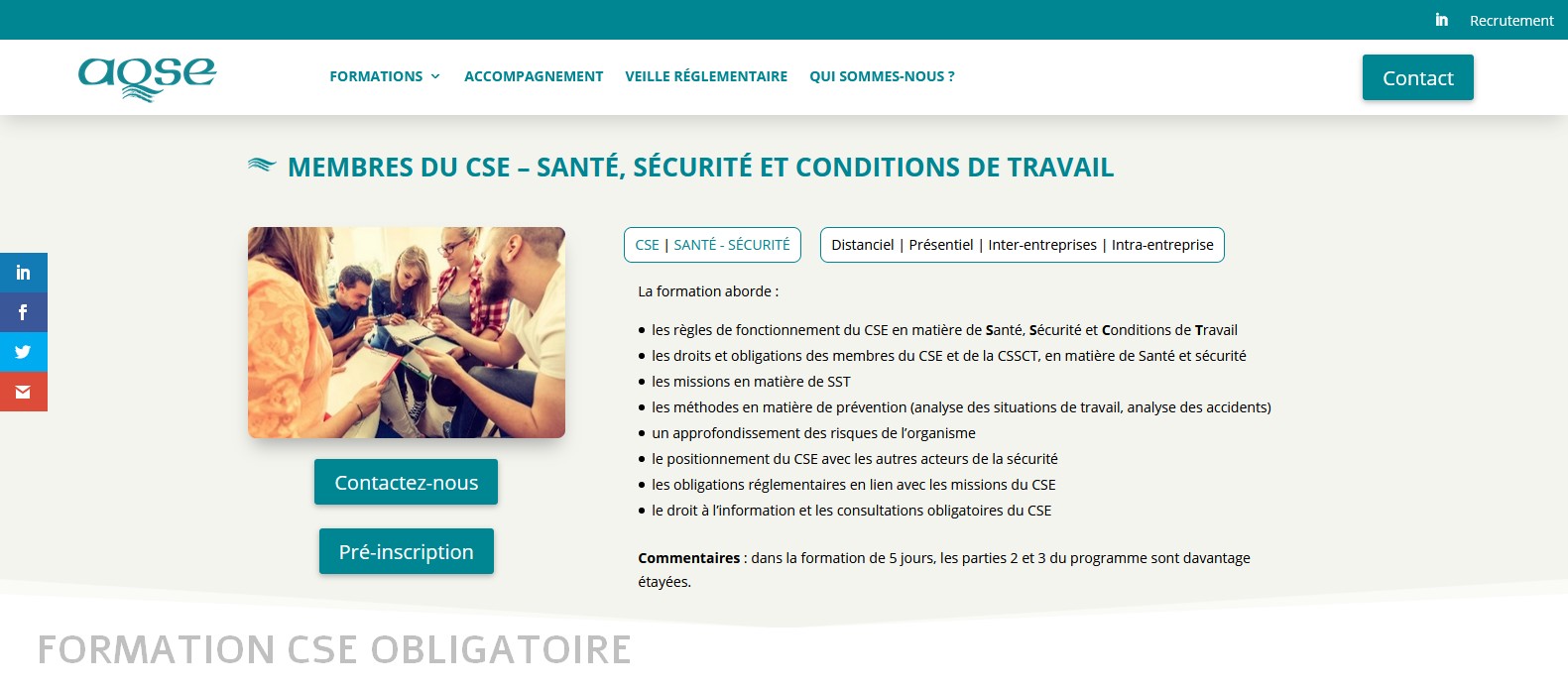 AQSE-France.fr la formation CSE obligatoire en SSCT pour les nouveaux membres du CSE