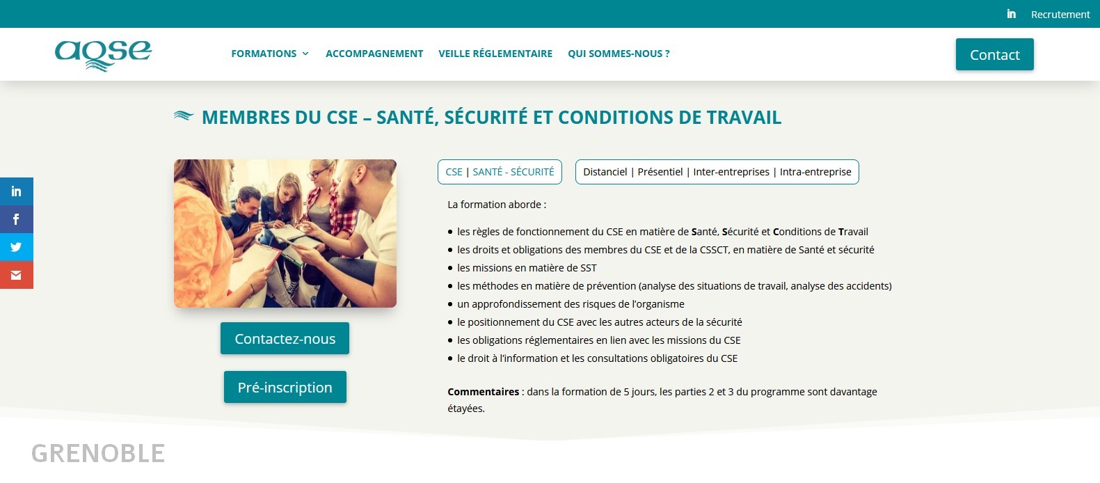 AQSE-France.fr la formation obligatoire du CSE Grenoble 38 Isère