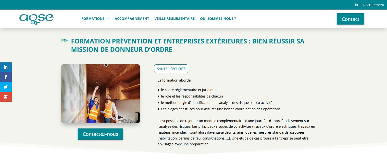 Formation entreprises extrieures prévention donneurs d'ordres