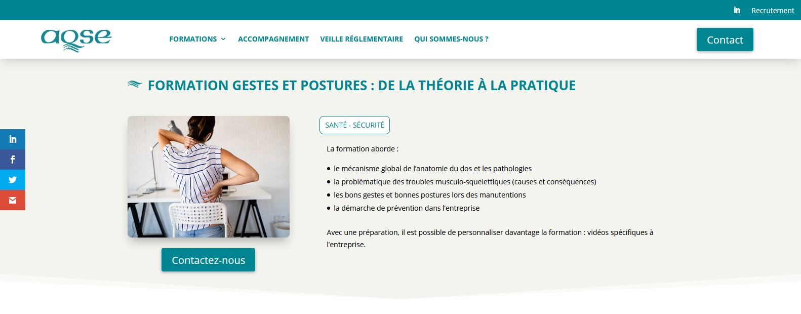 Formation gestes et postures manutention manuelle sensibilisation TMS