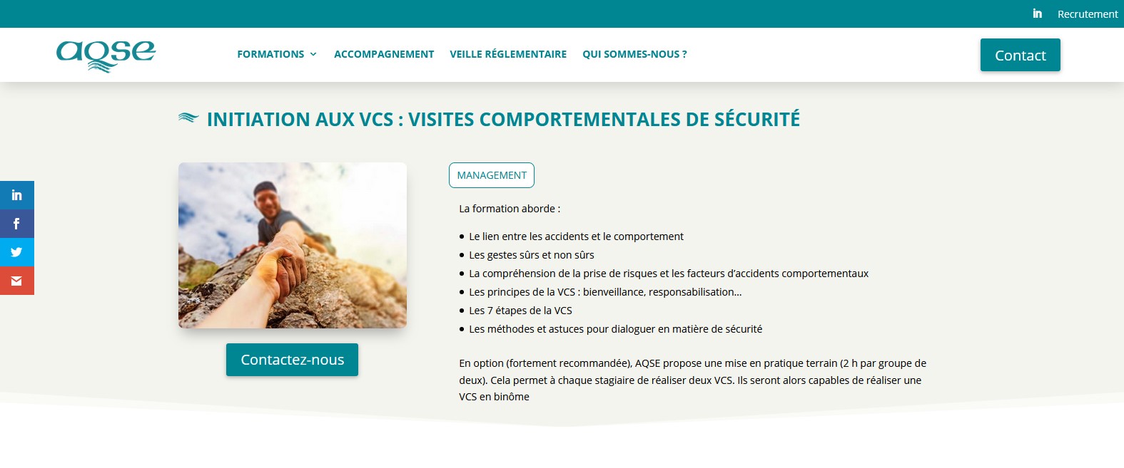 Comportements à risques au travail observation et sensibilisation initiation aux VCS aqse-france.fr
