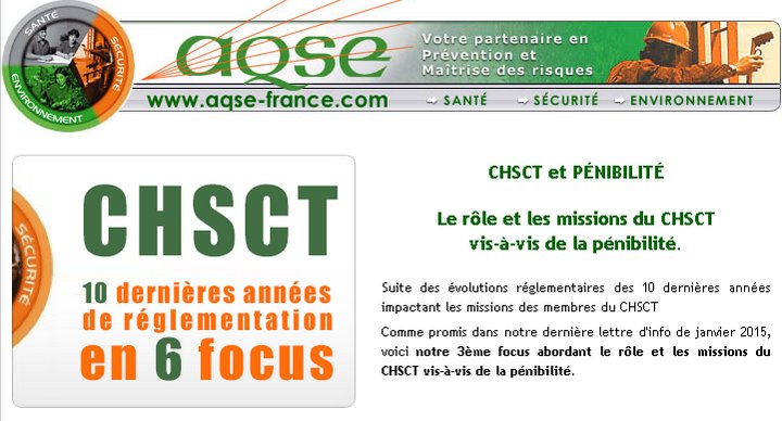 news 27 CHSCT et PNIBILIT
Le rle et les missions du CHSCT vis--vis de la pnibilit.